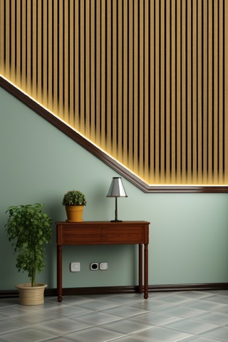 Mdf Ahşap Akustik Duvar Paneli 60x275 Cm - Teak 60x275