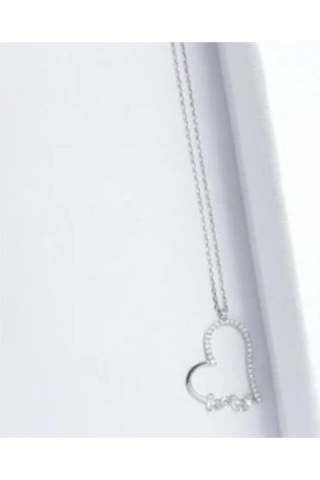 925 Ayar Gümüş Baget Kalp Zirkon Taşlı Kolye