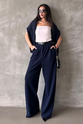 Madmext Lacivert Çift Pileli Kemerli Pantolon Mg2330 Lacivert