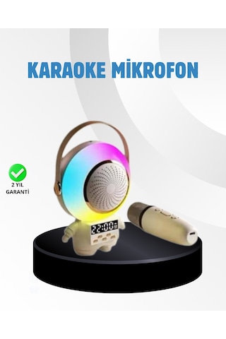 Renkli Işıklı Astronot Mini Bluetooth Speaker Ve Karaoke Mikrofon