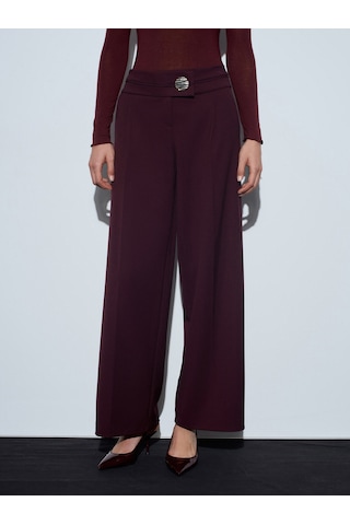 Dilvin 72244 Gold Düğmeli Geniş Paça Pantolon-bordo Bordo