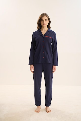 Kadın Uzun Kol Önden Düğmeli Lacivert Pijama Takım C3t9n9o51 001