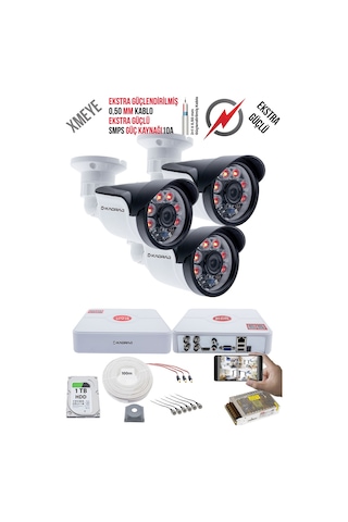 3 Kameralı Güvenlik Kamera Seti - Ekstra Uzun Mesafeli Güçlü, 5mp