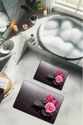 Yıkanabilir Kaymaz Tabanlı Modern Desenli 2'li Banyo Paspas Takımı Bps0033 Renkli