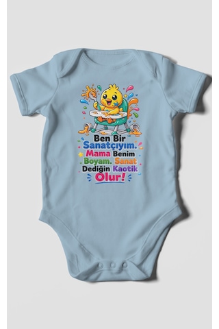 Morivokids Ben Bir Sanatçıyım Yazılı Kısa Kollu Bebek Body %100 Pamuk Bebe Mavisi