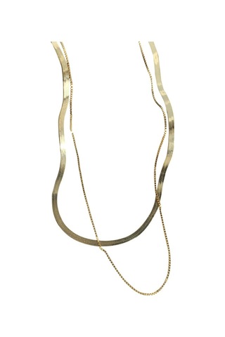 Timeless Gümüş Kaplama Ikili Kemik Yassı Zincir Gold Kolye Toprak Tonları