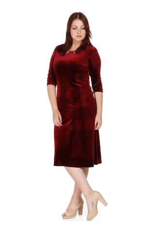 Nidya Moda Büyük Beden Abiye Kadife Elbise-4072Ab Bordo
