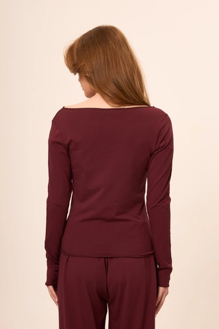 Zoor Ultra Soft Penye Modal Kayık Yaka Bluz Bordo