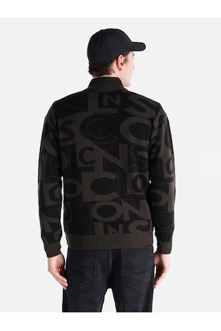 Colins Regular Fit Fermuarlı Baskılı Triko Siyah Erkek Hırka Cl1065574 Siyah