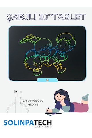 Solinpatech 10'' Şarj Edilebilir Dijital Yazı Çizim Tableti Mavi (Dijital Kalemli ve USB Kablolu)