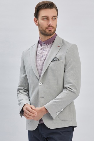 İmza Gri Desenli Kırlangıç Yaka Likralı 6 Drop Slim Fit Dar Kesim Casual Ceket 1002240155-gri Gri