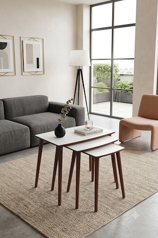 Eg Home İstanbul 3'lü Zigon Sehpa %100 Mdf Krem