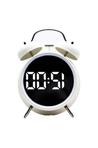 Led Ekranlı Çift Alarm Fonksiyonlu Masa Saati - Beyaz 07 Beyaz