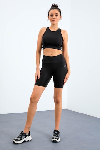 Tommylife Siyah Yüksek Bel Toparlayıcı Dar Kalıp Crop Biker Kadın Tayt Takım - 95302