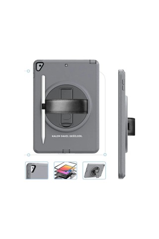Jenerik Apple İpad 10.2 7.nesil Kılıf Hand Strap Tablet Kılıfı - Gri