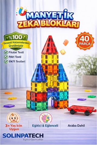 Manyetik Yapı Blokları 40 Parça Mıknatıslı Eğitici Oyuncak Zeka Ve Yaratıcılık Geliştirici Set