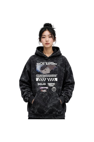 Sevbano Jujutsu Kaisen Gojo Satoru Anime Baskılı Unisex Oversize Yıkamalı Siyah