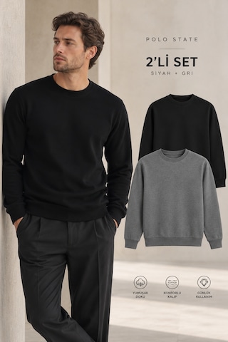 Polo State Erkek 2 Li Set Bisiklet Yaka Basic Sweatshirt Siyah & Antrasit Polo State Erkek 2 Li Set Bisiklet Yaka Basic Sweatshirt Siyah & Antrasit