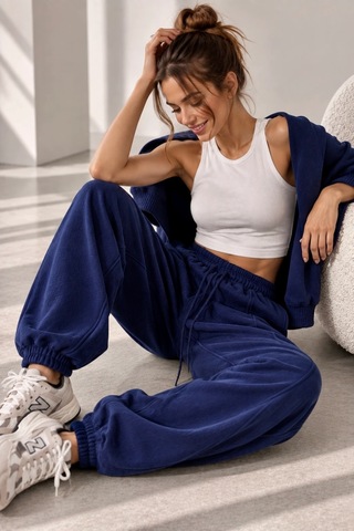 Bb Butik Basic Selanik Kumaş Jogger Pantolon Lastikli Paça Rahat Kesim My3535 Lacivert
