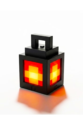 Minecraft Fener Gece Lambası Piksel Tasarımlı Led Masaüstü Dekor Işığı Siyah