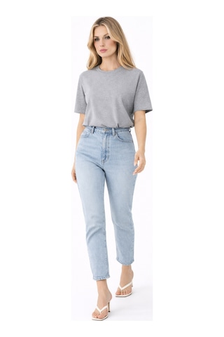 Qu Style Premium Basic Oversize Kadın Tişört Yumuşak Dokulu Günlük Rahat Kalıp T-shirt Gri