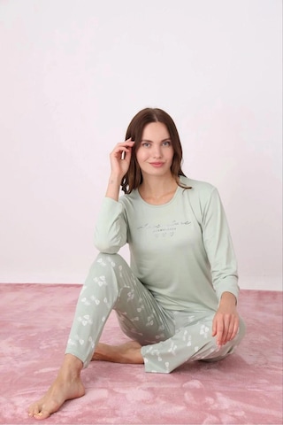 Pijamoni Kadın Milan Bisiklet Yaka Uzun Kol İnce Pijama Takımı 7600/33 - 1 Adet Yeşil