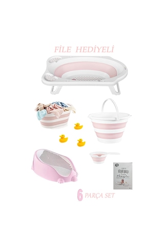 6'lı Bebek Küvet Set Fileli Cm-6 Parça Bebe Setı Katlanır Pembe 6'lı Bebek Küvet Set Fileli Cm-6 Parça Bebe Setı Katlanır Pembe