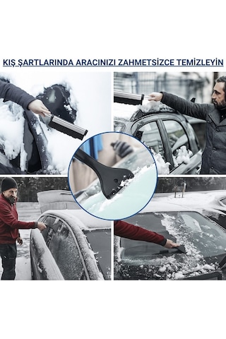 Polham Alüminyum 2in1 65 Cm Uzayabilen Teleskopik Kar Ve Buz Fırçası Kar Temizleme Fırçası + Buz Kazıyıcı Siyah