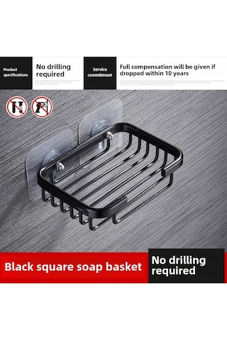 Teltree Banyo Sabunluk Duvar Takımı: Delme Yok Süper Lehimli Siyah Alüminyum Ağı, Su Akışlı Tasarım, Sabunu Kurutup Korur, Konforlu Saklama Diğer