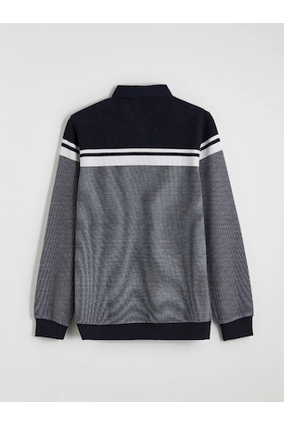 Lc Waikiki Lacivert Polo Yaka Renk Bloklu Erkek Sweatshirt