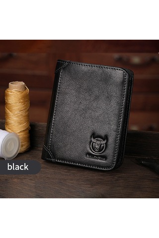 Hangfox Erkek Deri Cüzdan Rfıd Koruma Teknolojili Tam Deri复古 Dikey Model Sürücü Ehliyeti Para Clipi Siyah Siyah