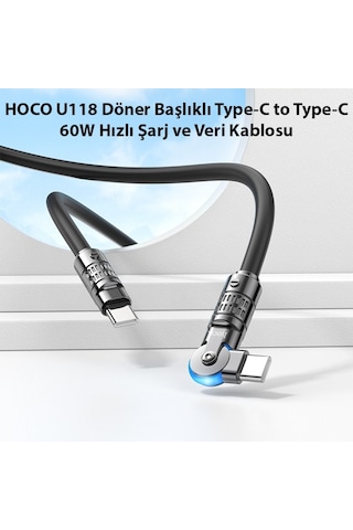 Hoco U118 Döner Başlıklı Type-c To Type-c 60w Hızlı Şarj Ve Veri Kablosu