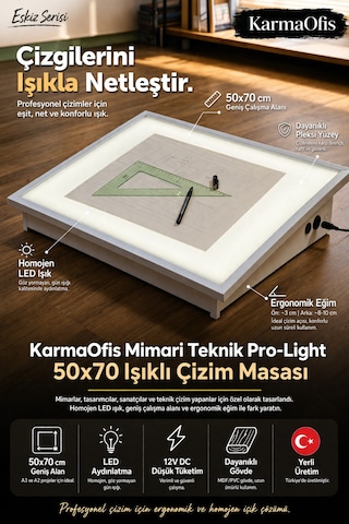 Pro-light 50x70 Işıklı Çizim Masası Led Lightbox Mimari Teknik Çizim Sehpası Ekru