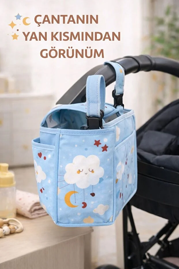 Lüx Premium Bebek Arabası Organizer Çanta - Çok Bölmeli - Biberon Gözlü Stroller Organizer Mavi