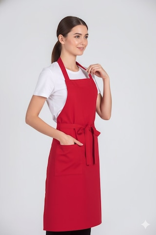 Kadın Boyundan Asmalı Barista Şef Mutfak Önlüğü 60x85 Cm Kırmızı
