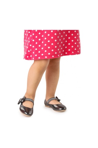 Kiko Kids Cerry Cırtlı Kız Çocuk Taşlı Babet Ayakkabı Platin Platin