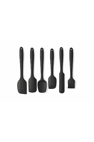 Isıya Dayanıklı Yanmaz Yapışmaz Silikon Spatula Seti 6 Parça Siyah Mat Siyah