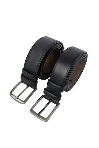 Erkek Kemer Siyah 2'li Kot Ve Kumaş Pantolon Kemeri