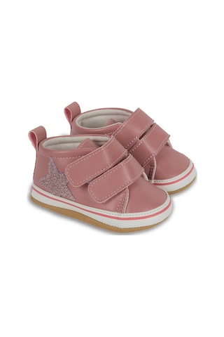 Pembe Simli Yıldızlı Kız Bebek Cırt Cırtlı Patik Yürüme Öcesi-g-2356 Pembe