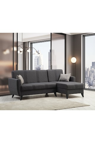 Minarmobilya Zaden Sandıklı Bazalı L Köşe Koltuk Ve Berjer - Koyu Gri