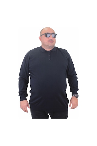 Starbattal Erkek Büyük Beden Polo Yaka Düğmeli Triko Kazak 23700 Lacıvert-Lacıvert Lacivert