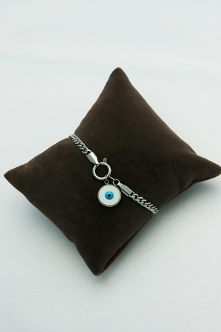 Gümüş Kaplama Seri Kararmaz Sedef Nazarlık Taşlı Çelik Zinc Silver Gümüş