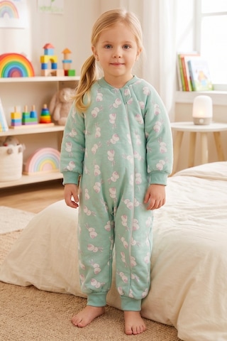 Babymod Tavşan Desenli 2,5 Tog Elyaf Dolgulu Premium Kalite 100% Pamuk Penye Astarlı Çocuk Uyku Tulumu Yeşil