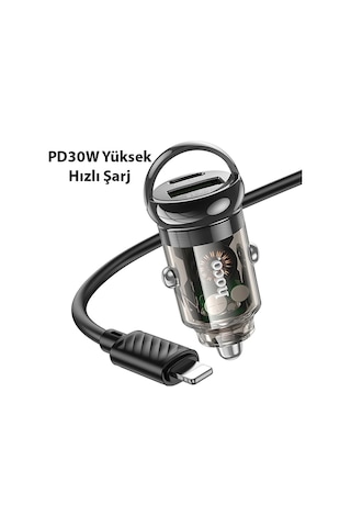 Hoco Z53a Vision Pd30w Type-c + Usb Qc3.0 Girişli Araç Çakmaklık Hızlı Şarj Aleti + Type-c To İphone- 5775