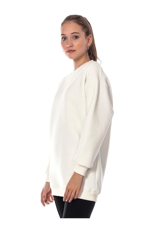 Caya Kadın Ekru Renk Uzun Kesim Basic Örme Sweatshirt Cy84197 Beyaz Beyaz