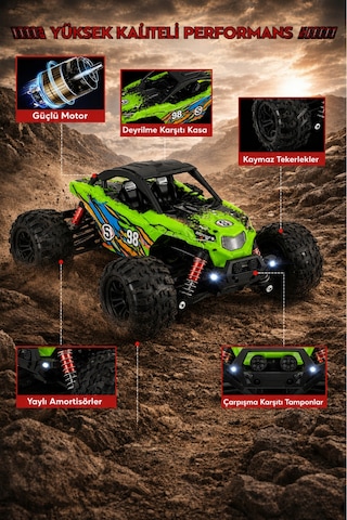 1:16 Rc Araba 36 Km/h Hızlı 4x4 Uzaktan Kumandalı Off Road Drift Araç Şarjlı 2.4ghz