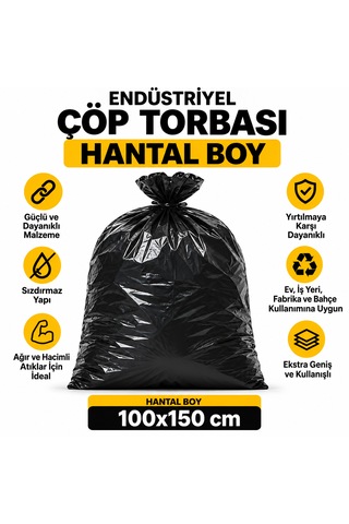 Endüstriyel Çöp Torbası Hantal Boy 100x150 Cm 800 Gr 10 Rulo 100 Adet