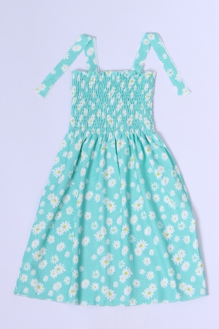 Kız Çocuk Askılı Elbise Çiçek Desenli B35 Hcm00119 SU YEŞİLİ