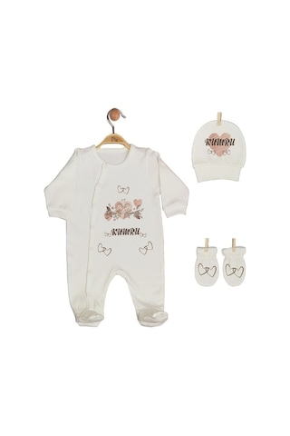 Pia Baby Gl 1927-02 İsme Özel Beşli Tulum Set Krem