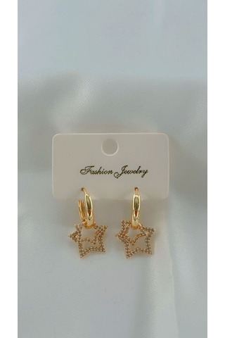 Kadın Yıldızlı Model Sallantılı Küpe Gold Renk Gold